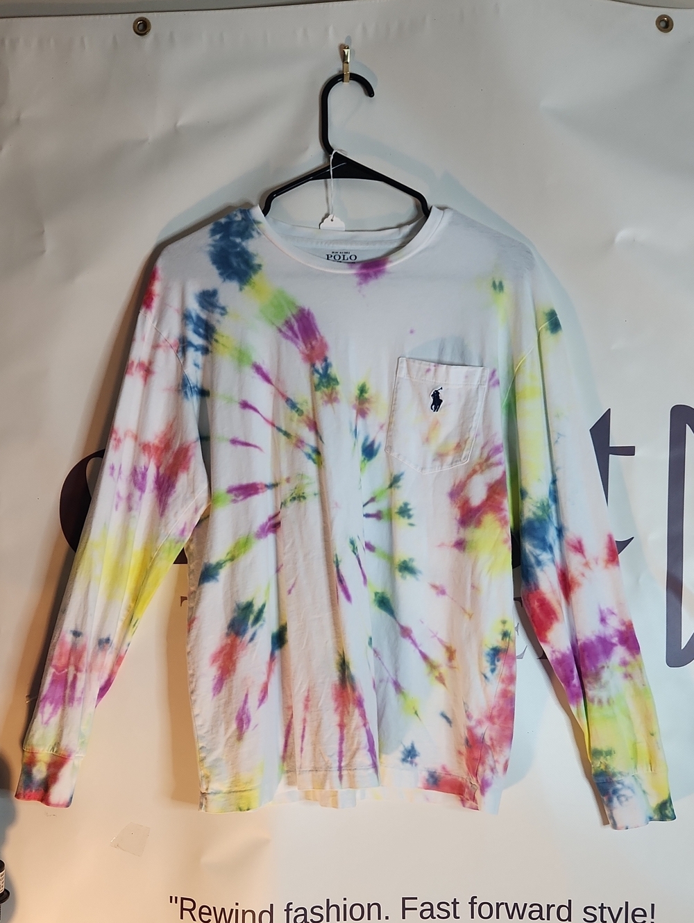 Ralph Lauren White Multi Tie-Dye Long Sleeve Pocket Tee